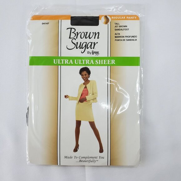 Leggs Brown Sugar Ultra Ultra Sheer Regular Pantyhose Tall Jet Brown Sandalfoot - Picture 1 of 6